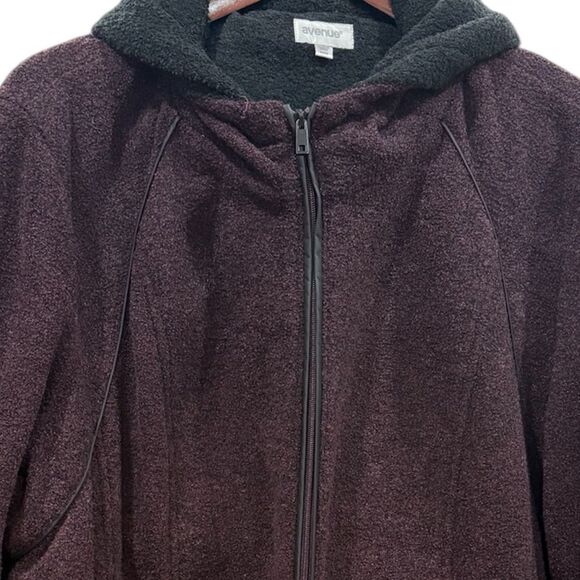Avenue Sherpa Hooded jacket coat women’s size 3X Burgundy Black - Picture 4 of 7